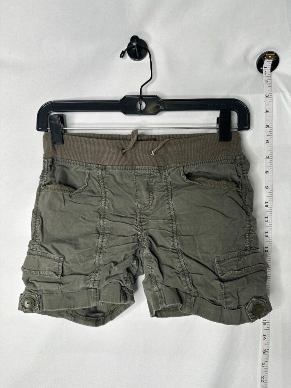 No Boundaries Olive Green Ruched Utility Cargo Shorts Vintage Y2K Size 3 Womens